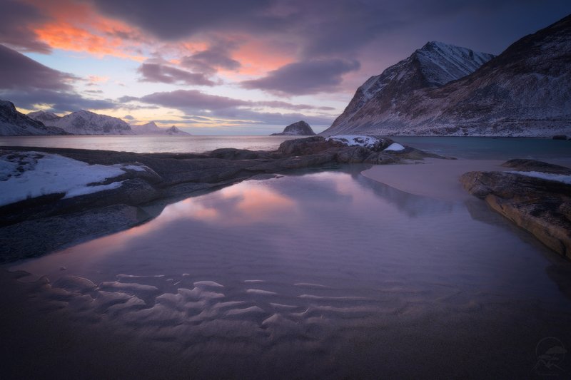пейзаж, природа, море, норвегия, лофотены Haukland beach фото превью
