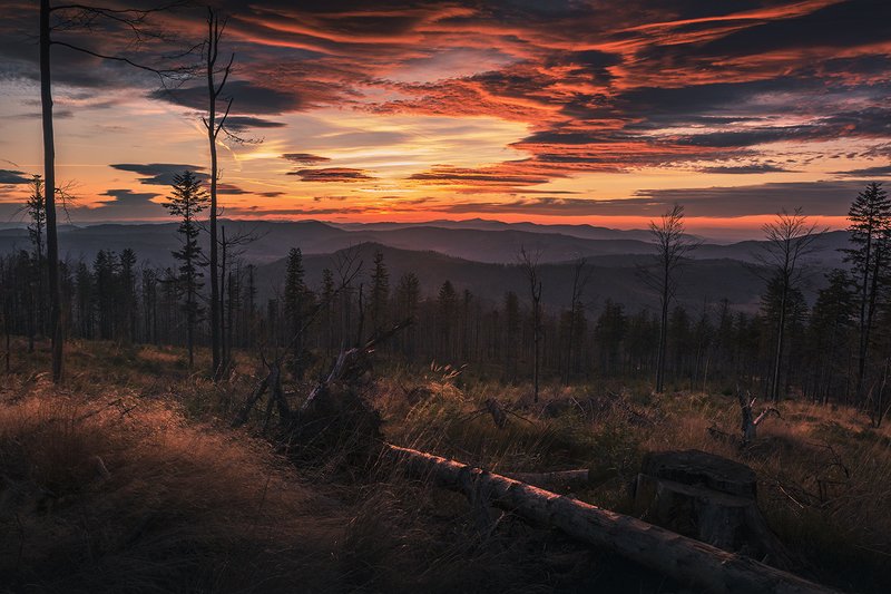 Burning sunset in the Beskids фото превью
