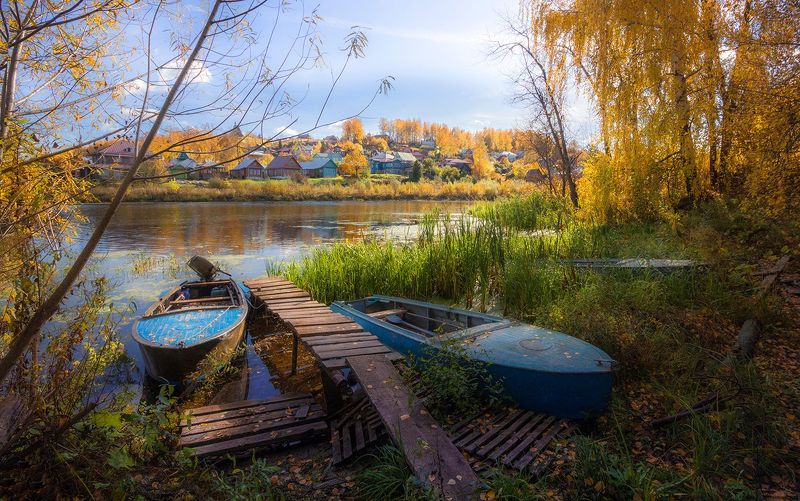 город,плёс,река,лодки,осень Осень В Плёсе фото превью