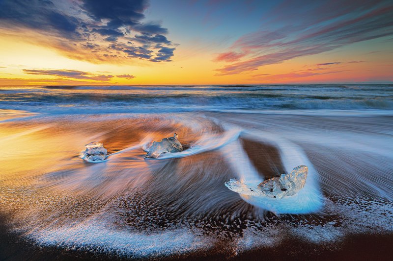 ice,iceland,sunrise, Diamond beach фото превью