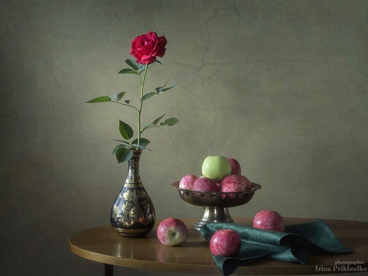 натюрморт, винтажный, фрукты, яблоки, роза, Ирина Приходько