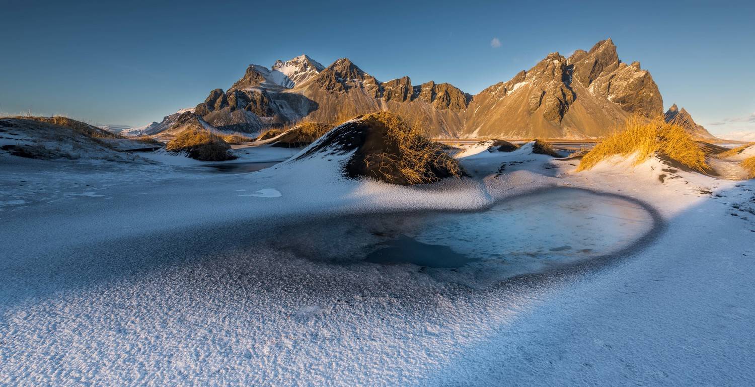 исландия, вестрахорн, стокснес, зима, снег, гора,, Haim Rosenfeld