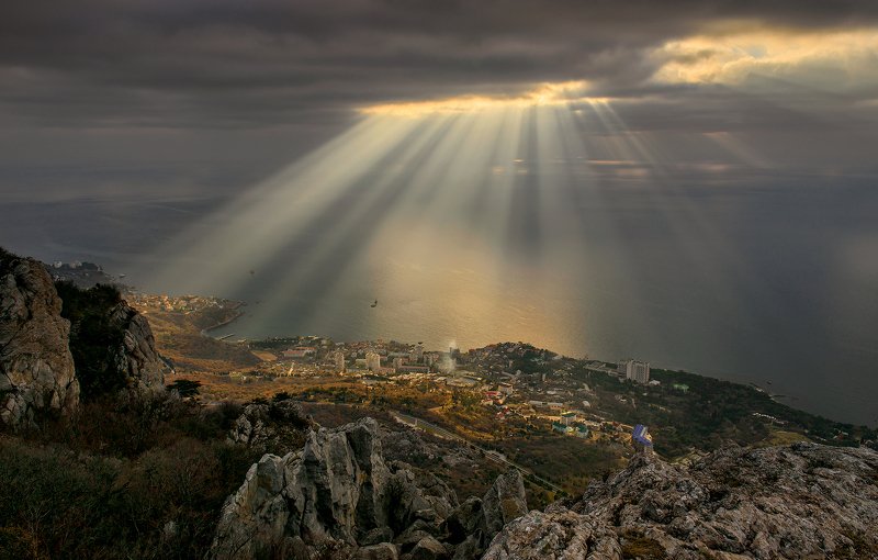 крым, пейзаж,  море, утро, рассвет,  горы, облака, небо, форос, Рассвет над Форосом фото превью