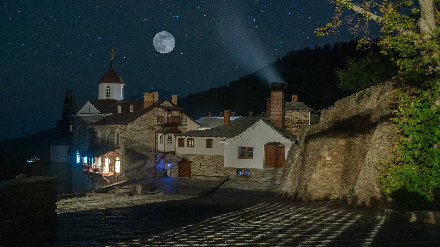 афон, пейзаж, храм, ночь, ксилургу, Дмитрий Петренко