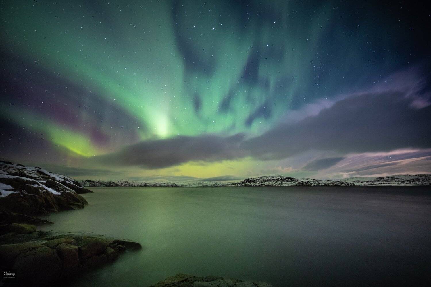 аврора, сияние, пейзаж, море, ночь, Дмитрий Иванов