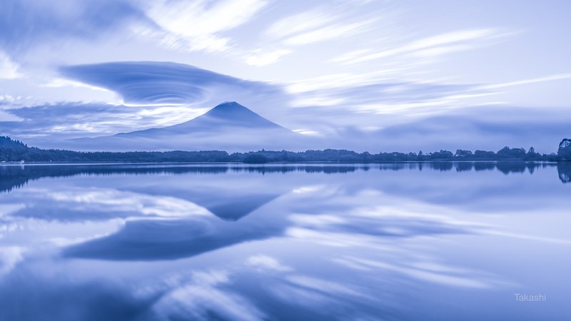 Fuji,mountain,Japan,cloud,reflection,lake,water Beyond time фото превью