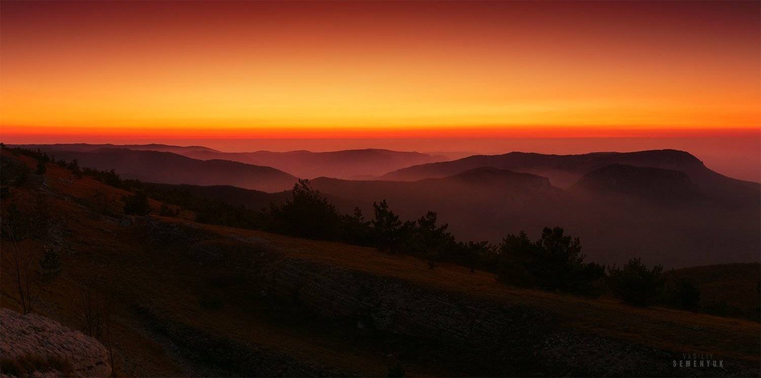 крым, горы, закат, бойка, сунгурта, седам-кая, панорама, осень, туман, landscape, mountain, crimea, dusk, fog., Семенюк Василий