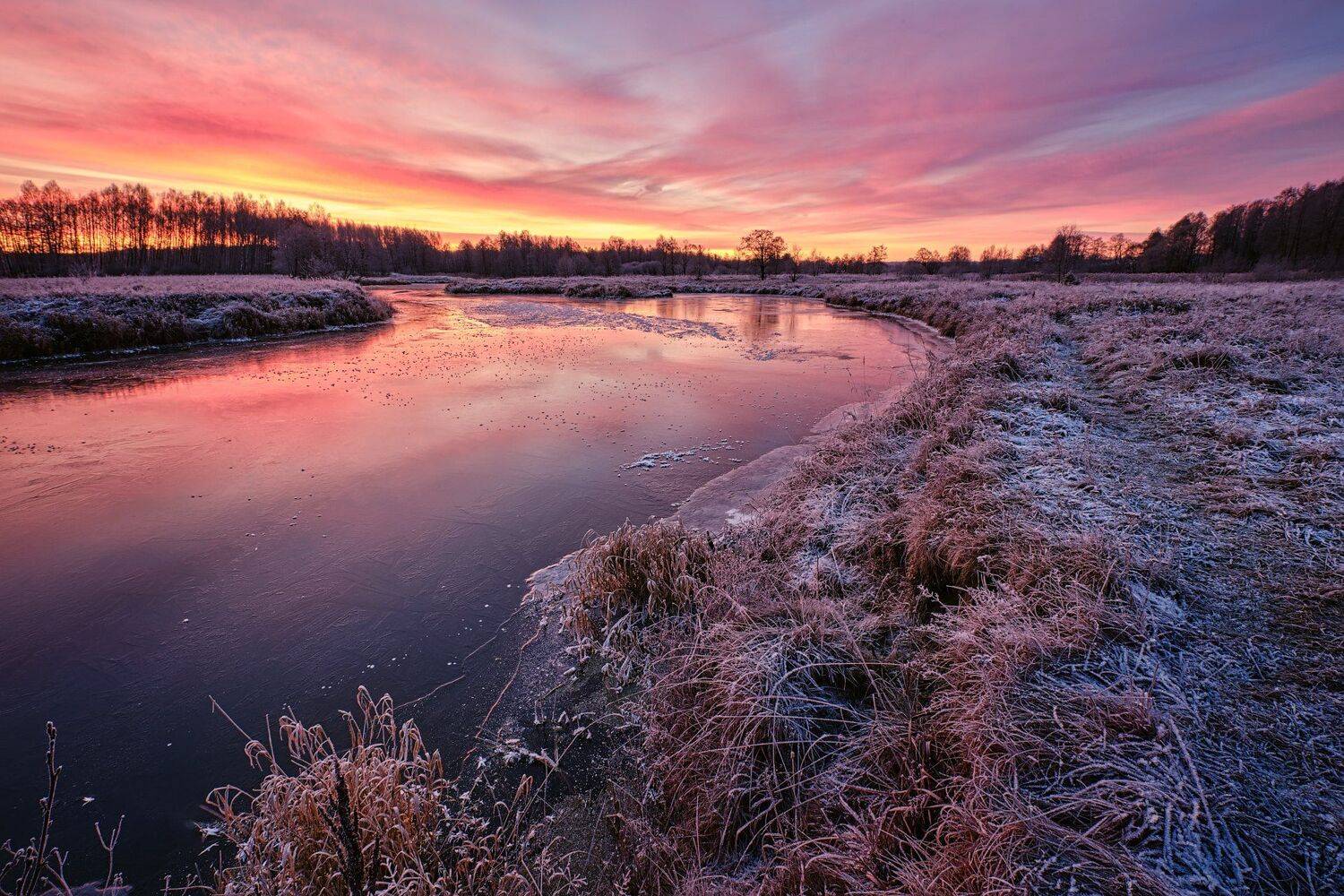 рассвет, иней, река, Григорий Бельцев