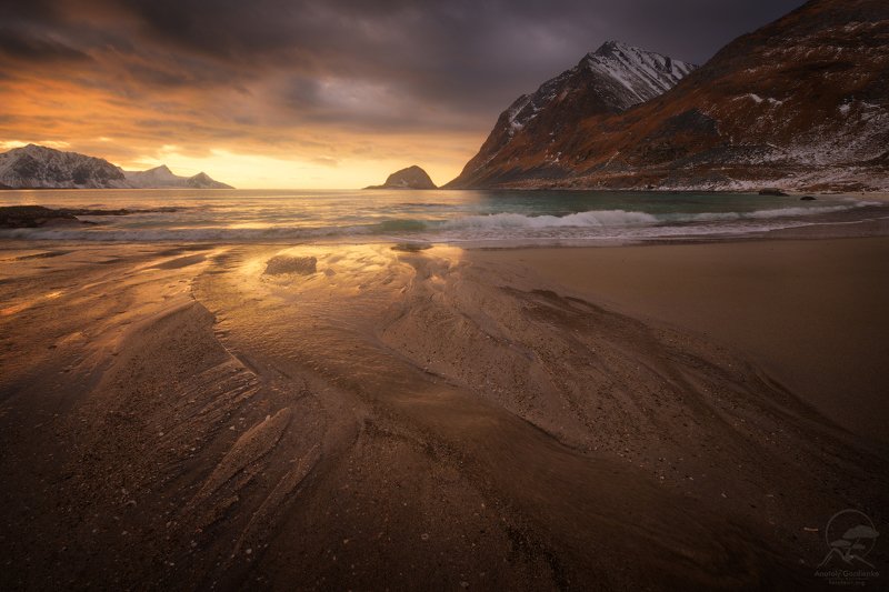 пейзаж, природа, море, норвегия, лофотены Haukland beach фото превью