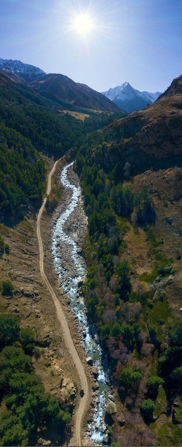кабардино-балкария, гора техкинген, река чегем,северный кавказ, осень в горах, аэросъёмка, ivan