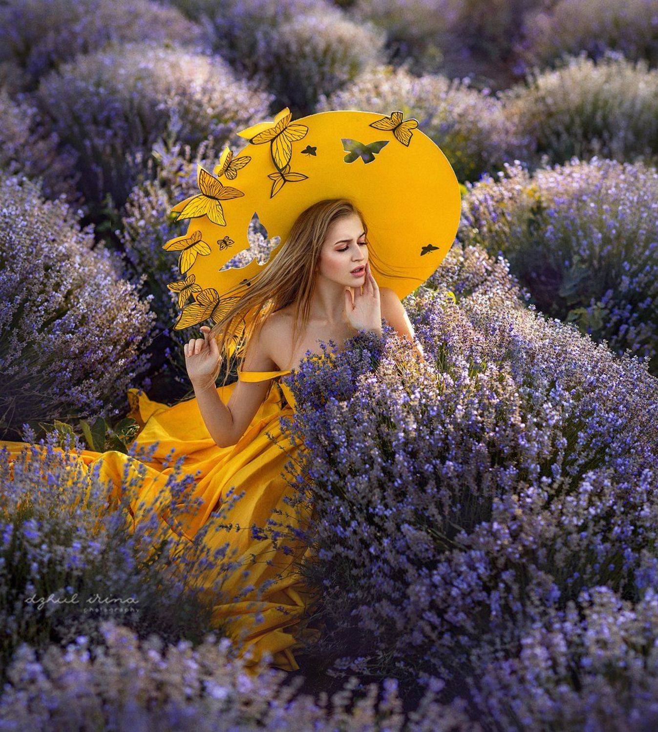 portreit, people, girl, butterfly, yellov, lavender, woman, irinadzhul, dzhulirina, Ирина Джуль