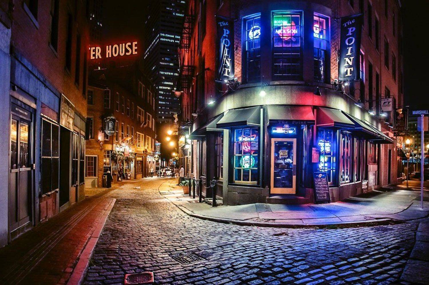 город, бостон, ночь, shining)