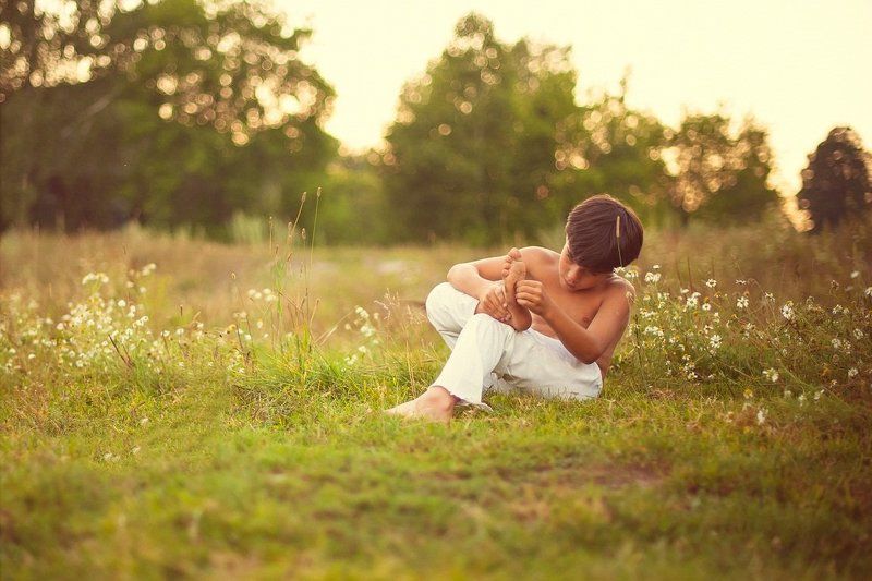 дети, портрет, деревня, вечер  фото превью