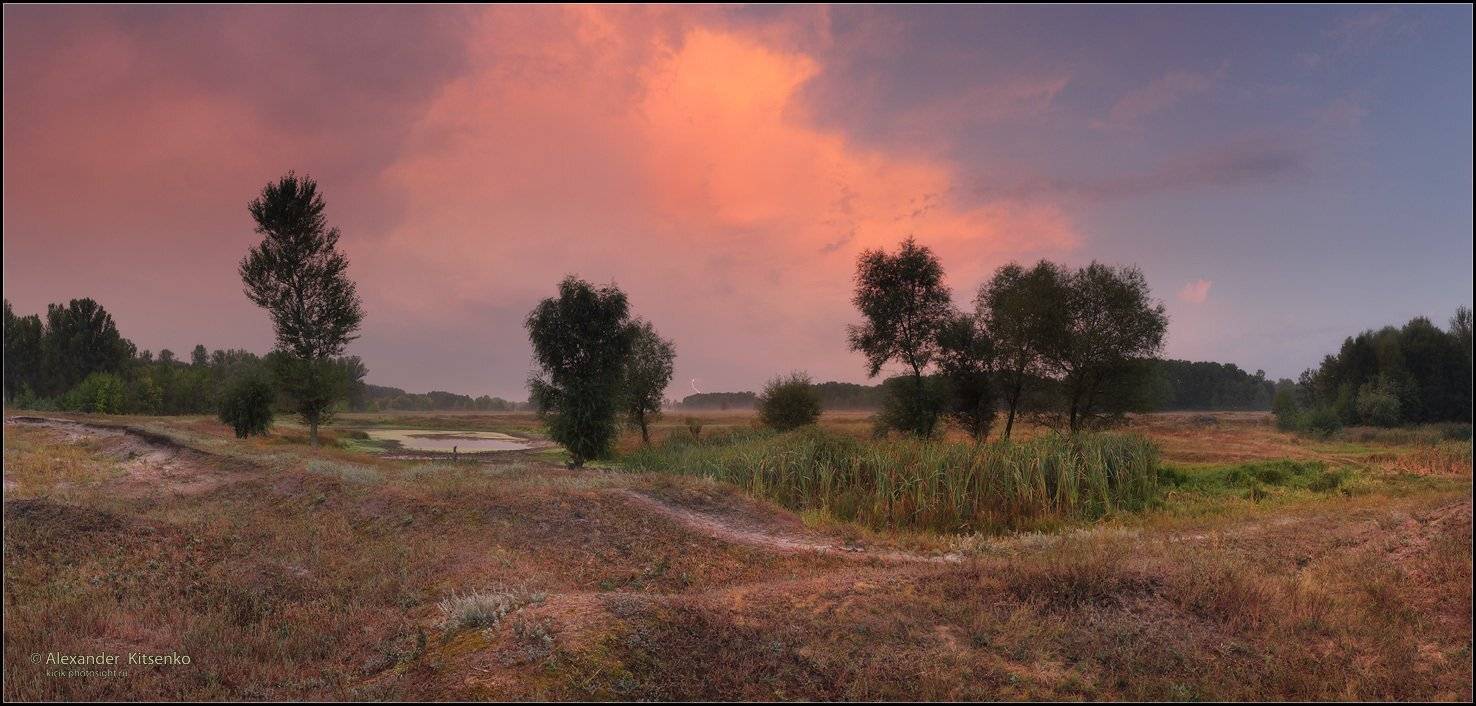 утро, рассвет, гроза, млния, деревья, свет, облака, мастер, класс, Александр Киценко