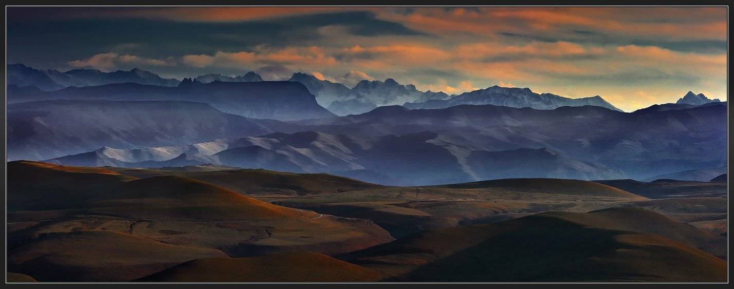 горы, кавказский, хребет, закат, Николай Стюбко