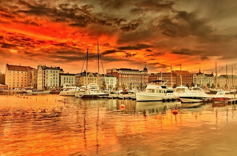 город, море, архитектура, закат, лодки Хельсинки фото превью