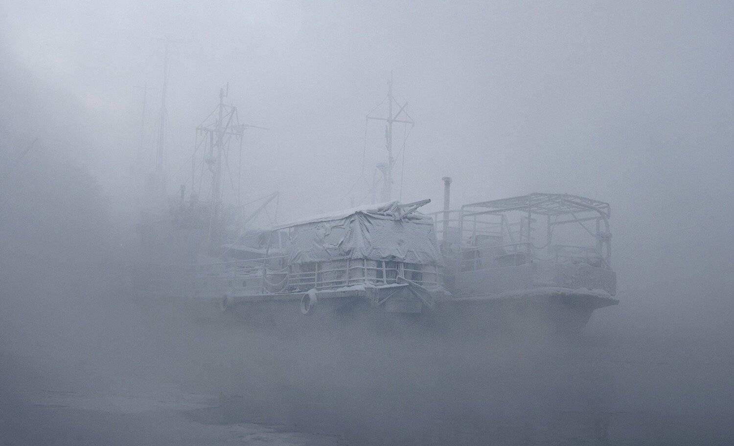 мороз, вечер, туман, корабли, енисей., Марина Фомина