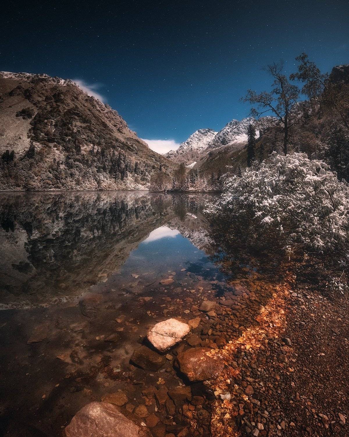 ночь, горное озеро, отражение, пейзаж, кавказ, кардывач, Tania Leschinskaya