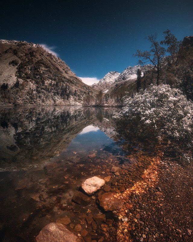 ночь, горное озеро, отражение, пейзаж, кавказ, кардывач Заповедная ночь фото превью