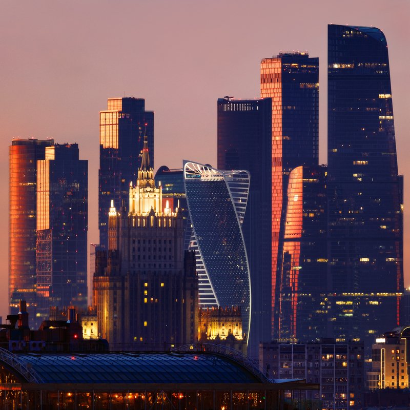 москва, мид, москва-сити, город, закат, веечр, пейзаж Вид на МИД фото превью