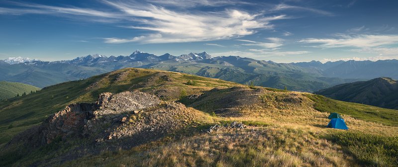 пейзаж, природа, хребет, горы, вершины, белуха, шенелю, катунский, хребет, палатки, ночевка, утро, алтай, красивая, природа, большой, высокий, панорама, белуха Ночевка с видом на Катунский хребет фото превью