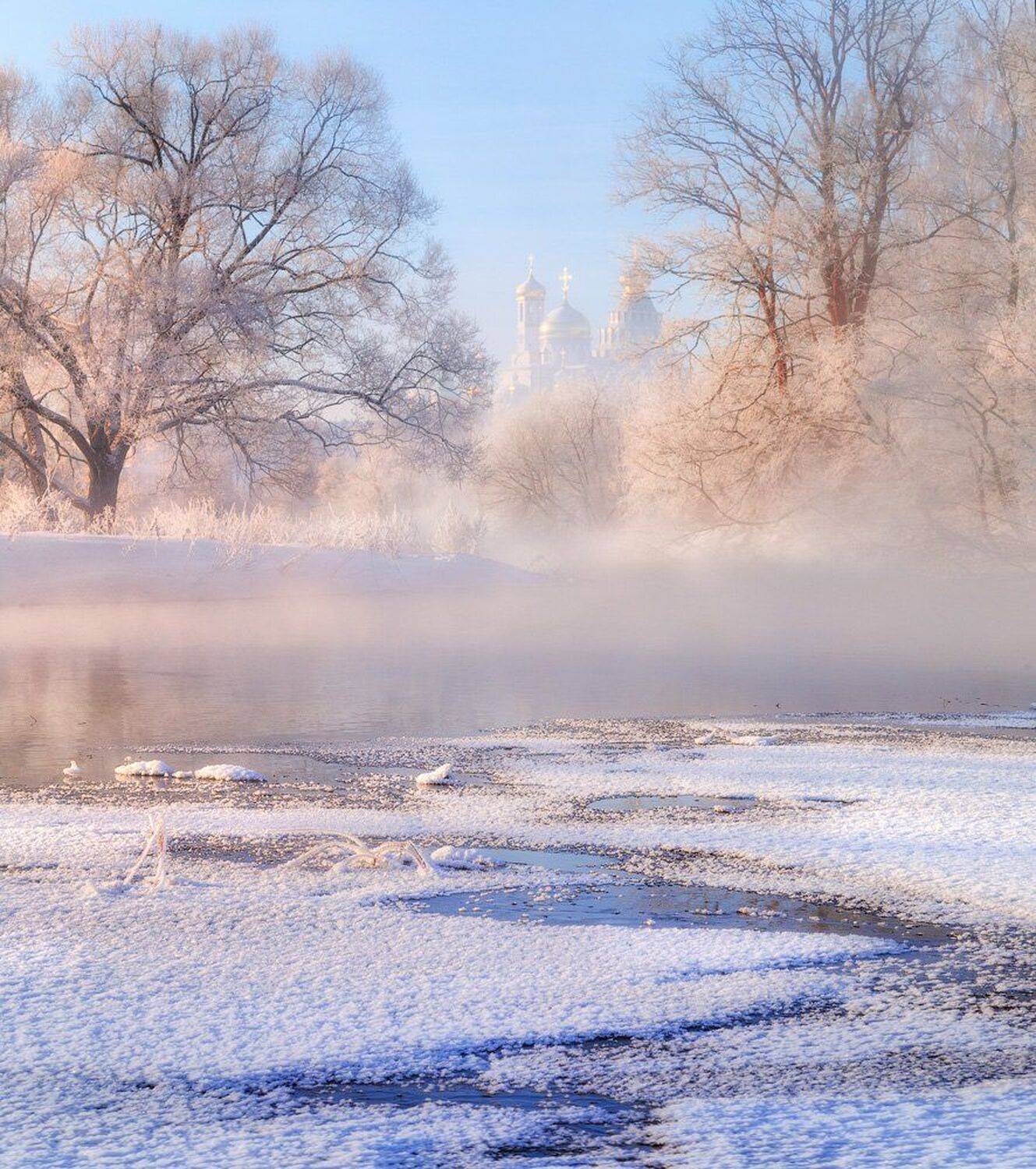 зима, утро, рассвет, река,туман, истра, новоиерусалимский, монастырь, Виктор Климкин