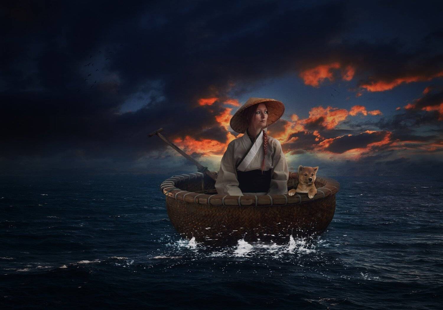 девушка, лодка, щенок, Sergii Vidov