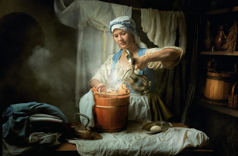 прачка кувшин белье утюг пар стирка \