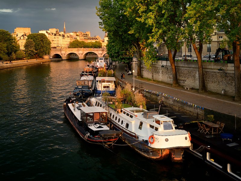 paris, seine, cité, péniches баржи на Сене фото превью