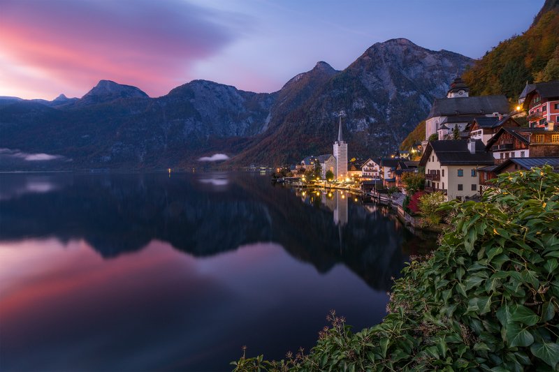 austria, hallstatt, twilight, morning, dawn, sunrise, autumn, fall, lake, water, long exposure, landscape, mountains, reflection, travel, рассвет, утро, австрия, пейзаж, озеро, длинная выдержка, горы, осень, отражение, путешествие Beautiful dawn фото превью