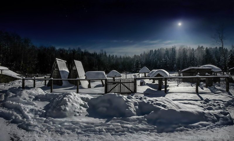 беларусь, звезды, зима, луна, мороз, ночь, снег, дудутки Лунный вечерок в Дудутках фото превью