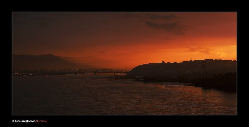 закат, горы. мост, енисей *** фото превью