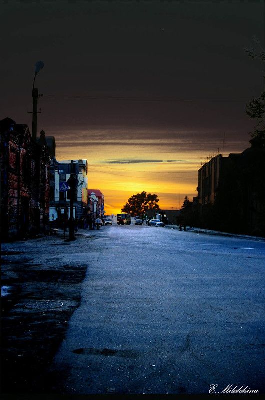 город, компьютерная обрабтка, закат город фото превью