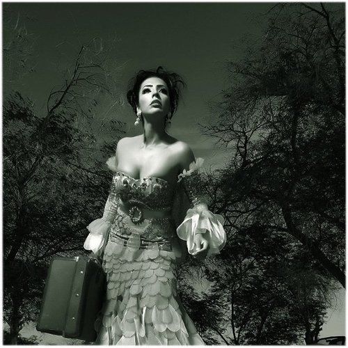 Diana with a suitcase.