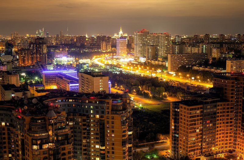 москва, крыша, крыши, вернадского, тропарёво, корона, миракс, город, ночь *** фото превью