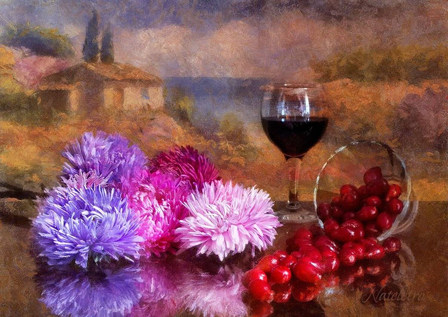 натюрморт, цветы, астры, кизил, Наталья Кузнецова (Nateletro)