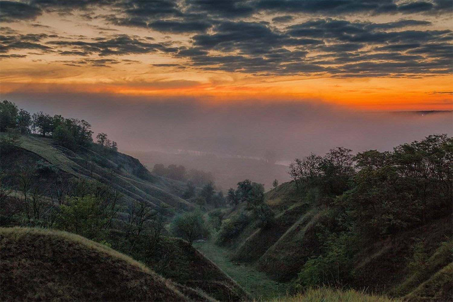 утро, восход, туман, Владимир Костылев