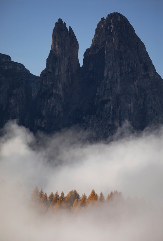 mountains, dolomites, italy, sunrise, landscape, nature, travel, autumn, peak, clouds, trees Levitation фото превью