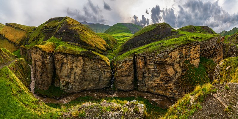 природа, пейзаж, горы, кавказ, природа россии, дикая природа, закат, свет, облака, вечер, весна, панорама * фото превью