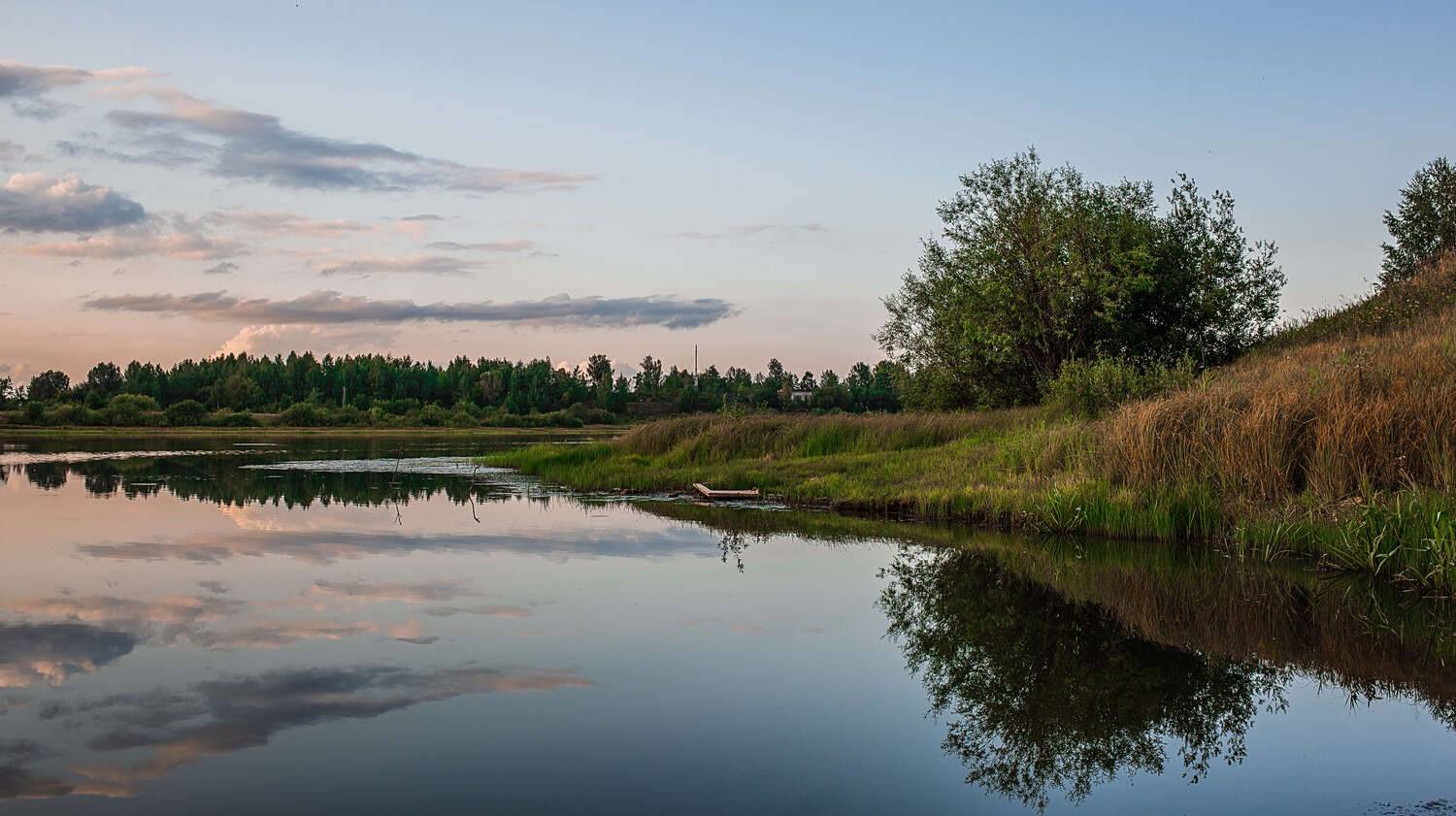 пейзаж, закат, лето, озеро, отражение, небо, облака, вода, вечер, landscape, sunset, clouds, lake, summer, Владимир Васильев