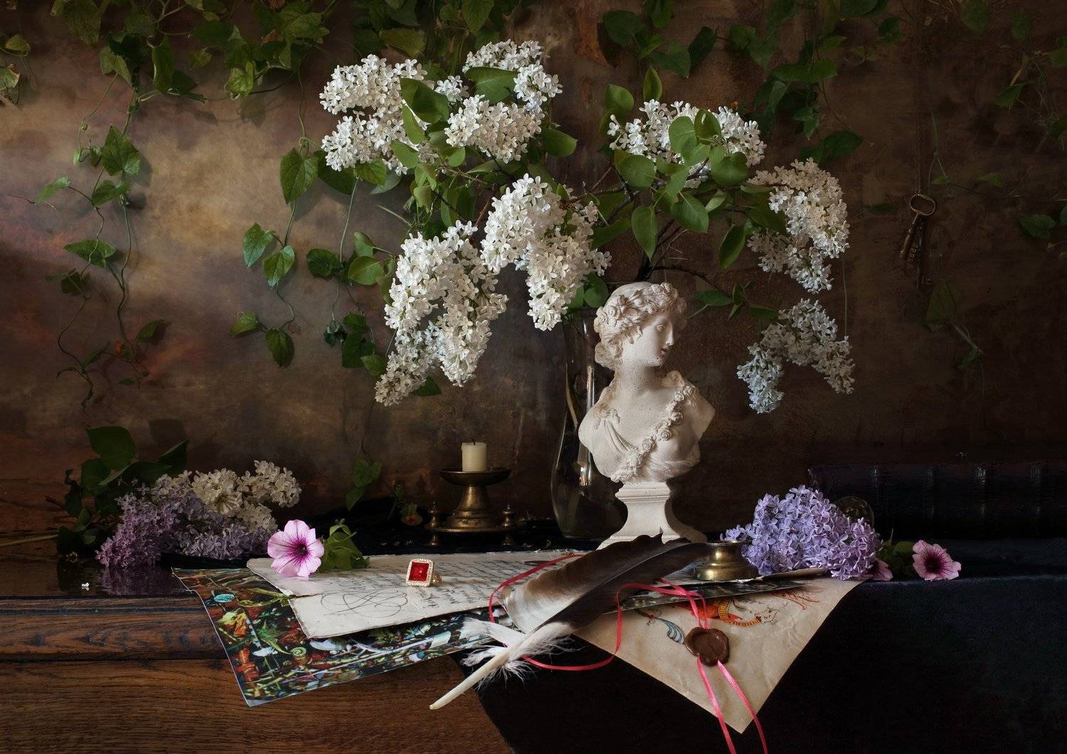 сирень, цветы, скульптура, девушка, белый, натюрморт, Андрей Морозов