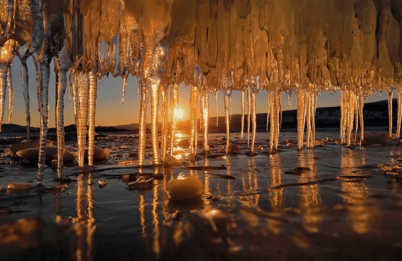 Лед Байкал Зима Закат Карамельный Байкал фото превью