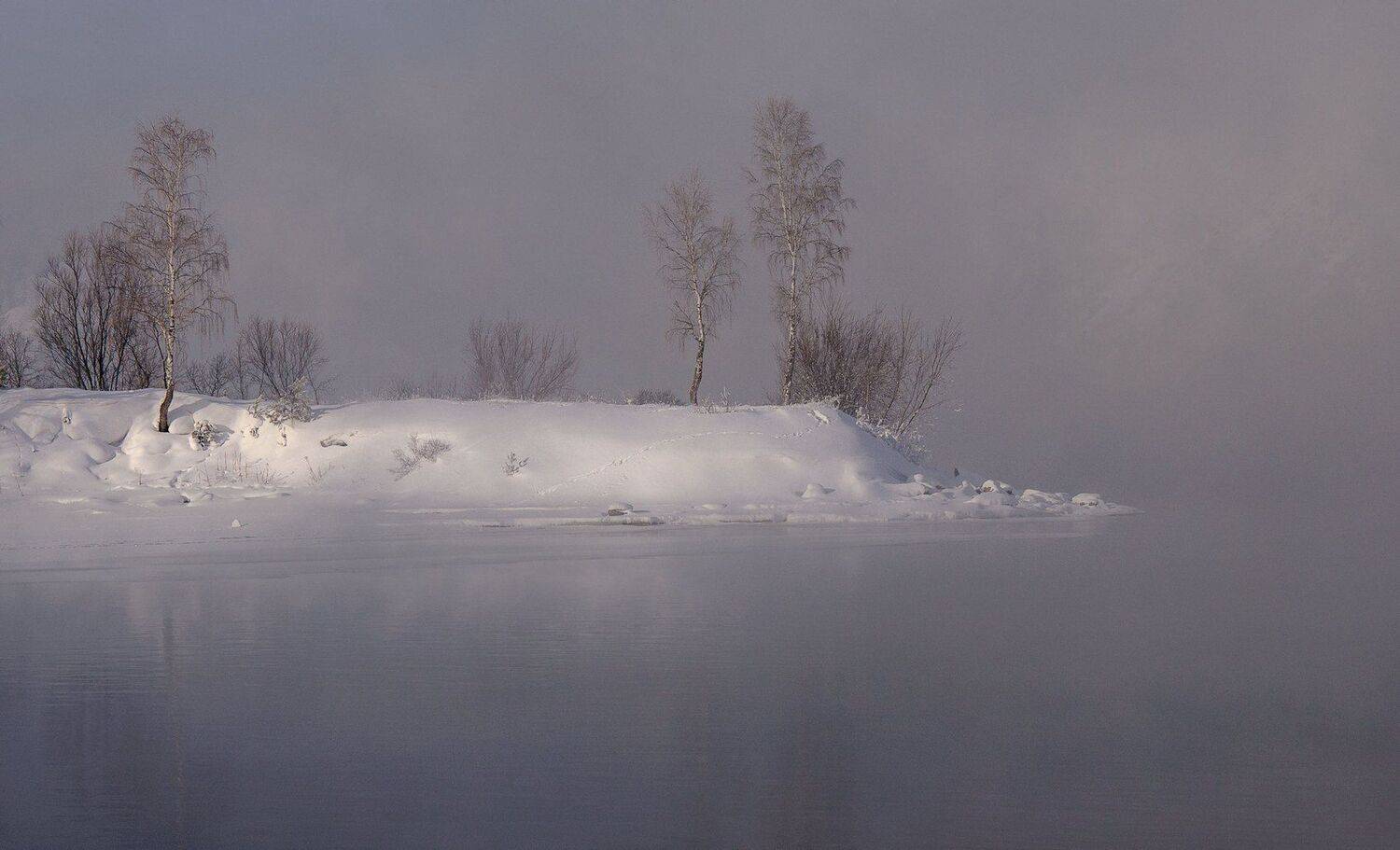 енисей,, мороз, туман, островок., Марина Фомина