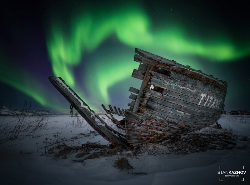 Кольский, Териберка, северное сияние, aurora borealis Титаник фото превью