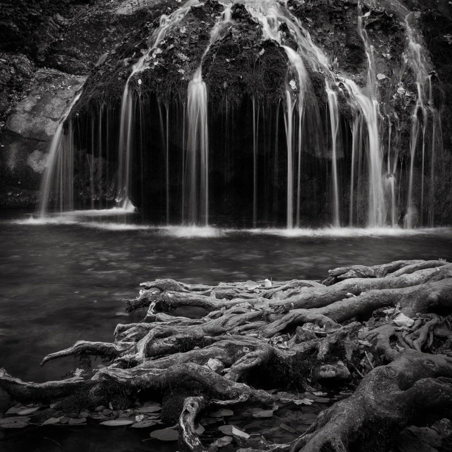 чёрно-белое, водопад, Елена Курзина