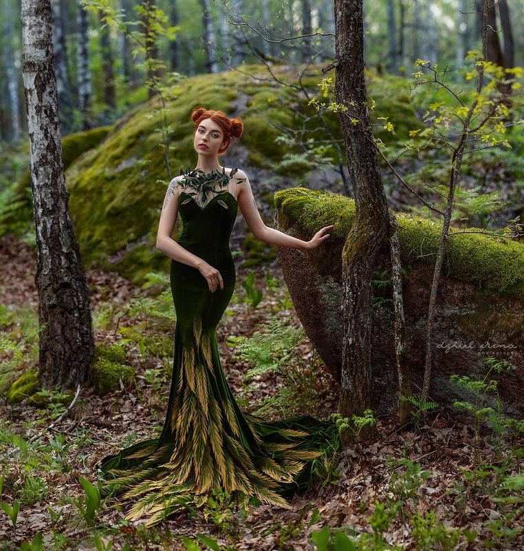 portreit people girl woman irinadzhul dzhulirina green forest trees Forest spirit фото превью