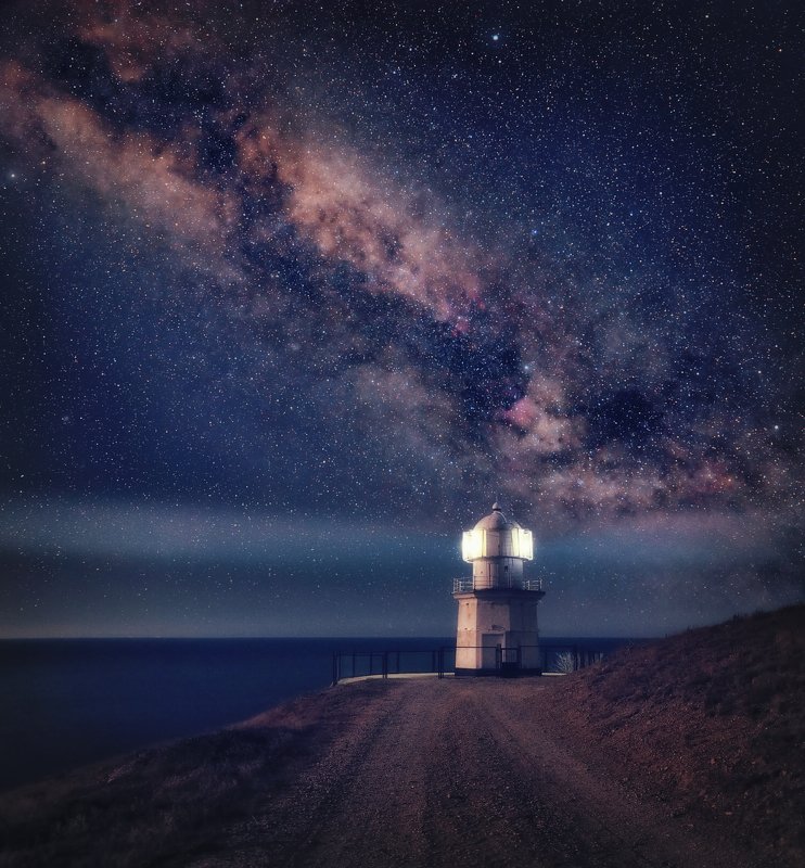 Маяк, мыс, Меганом, ночь, млечный путь, Маяк на мысе Меганом фото превью