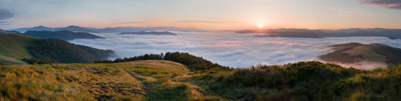 карпаты, горы, утро, туман, восход Море волнуется фото превью