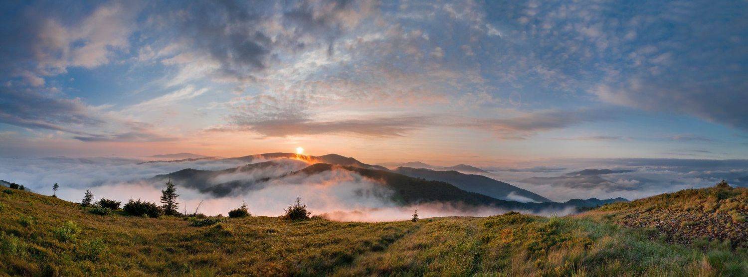 карпаты, горы, вечер, туман, небо, Любомир Тригубишин