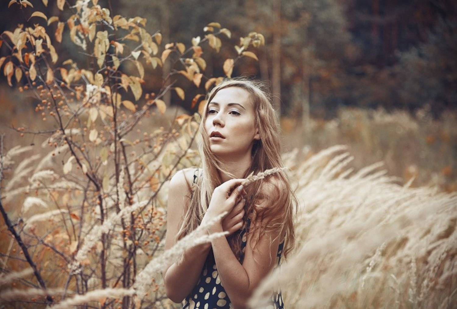 девушка, портрет, осень, ветер, Павел Рыженков